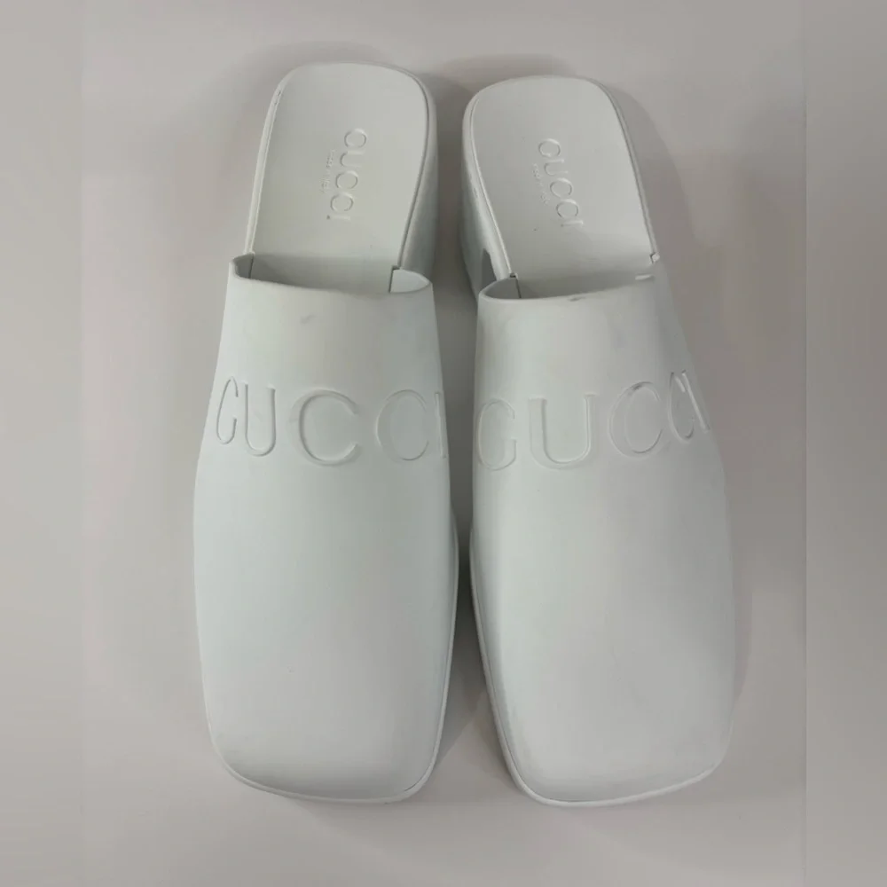 Gucci Women's White Platform Rubber Mules - Picture 2 of 10